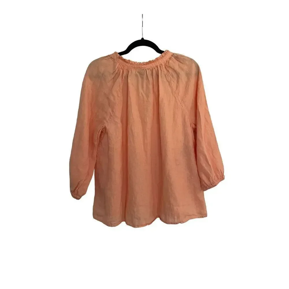 Lands end 100% linen peasant tassel blouse size m